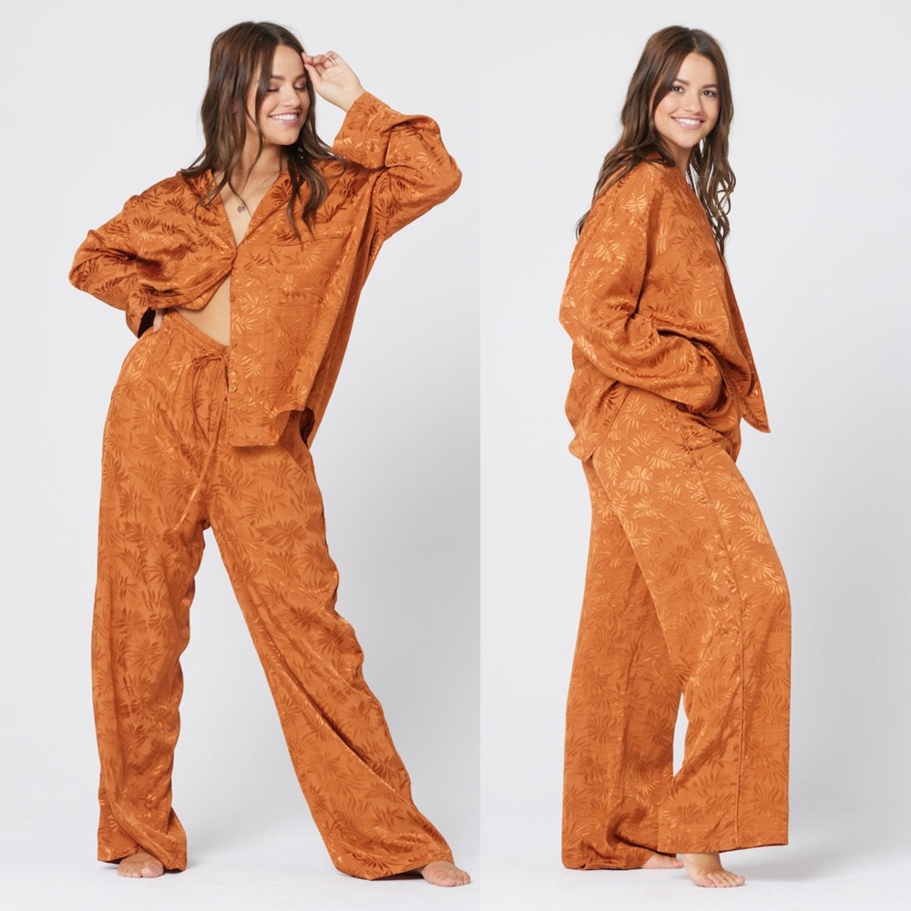L*SPACE Bronze Jacquard Matching Set Small Resort Loungewear Wide Leg Set